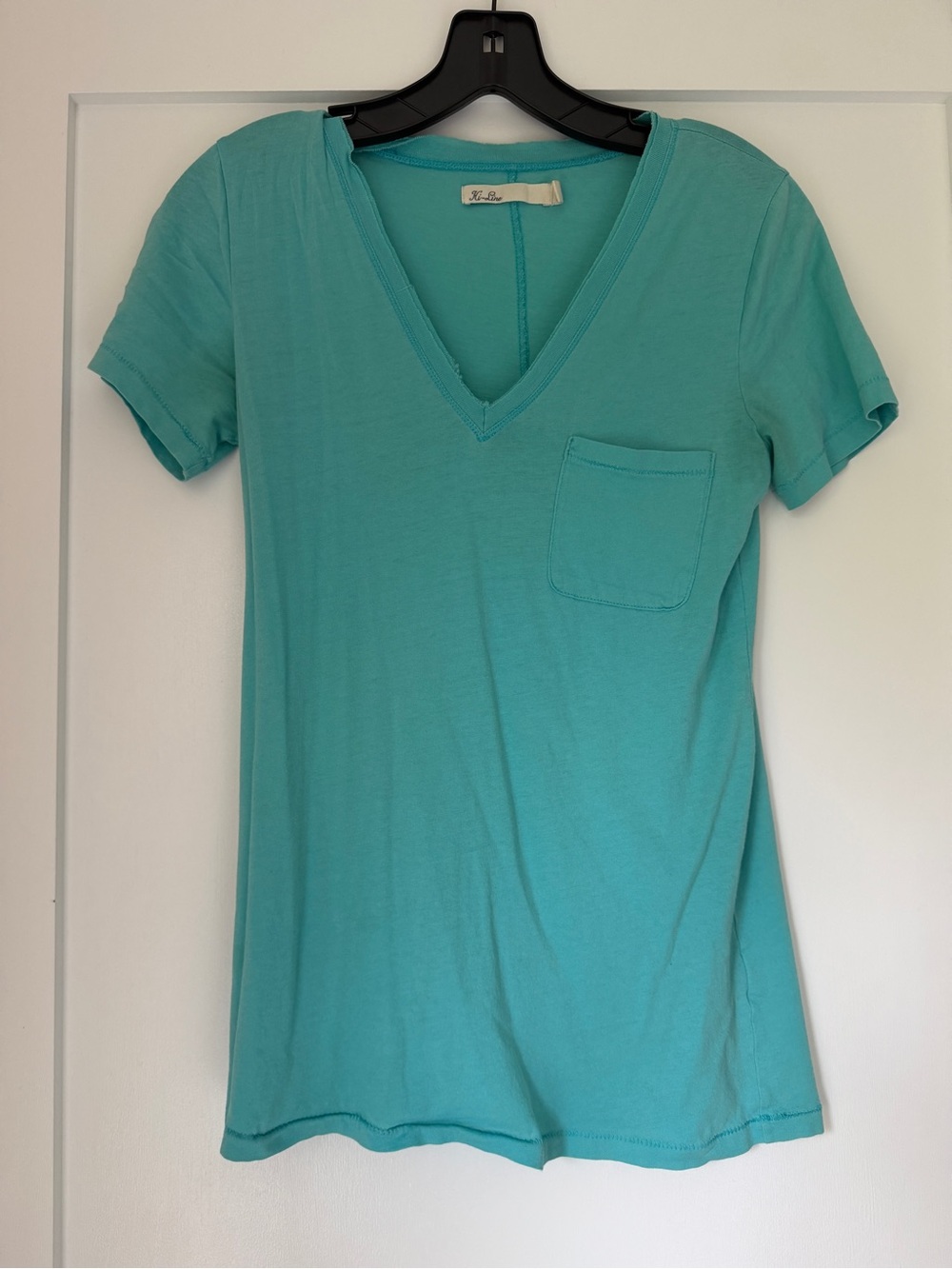Classic V-Neck Short Sleeve Pocket Tee - Turquoise